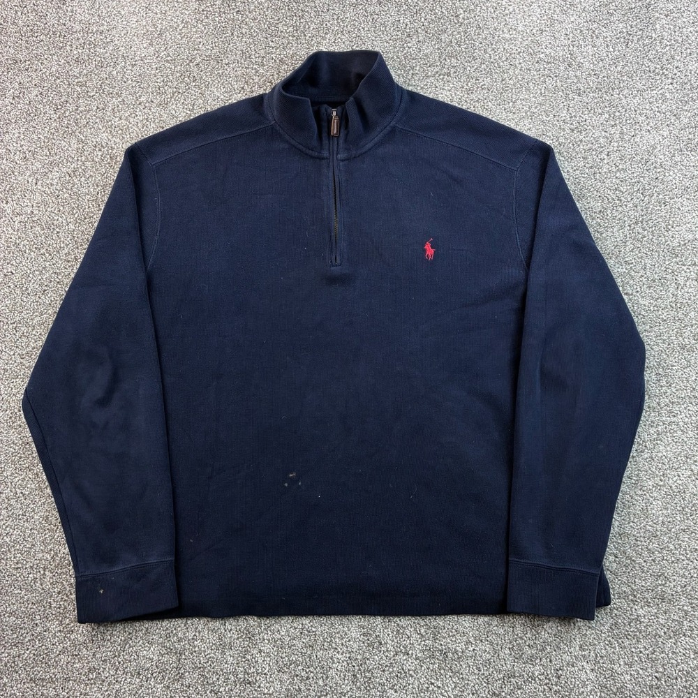 Polo Ralph Lauren Pullover Mens XL Navy Blue Cotton 1/4 Zip Sweater Mock Neck